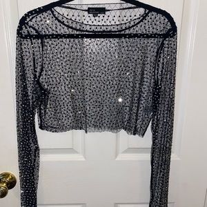 Sheer embellished Rhinestone top